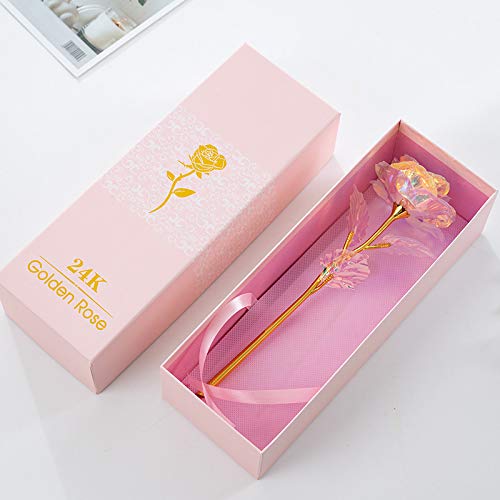 ALLOMN Rosa, Flores Artificiales, 24K Chapado en Oro Rosa con Caja de Regalo día de San Valentín Día de la Madre Cumpleaños de Navidad (Colorida)
