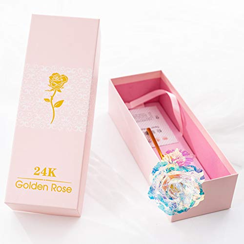 ALLOMN Rosa, Flores Artificiales, 24K Chapado en Oro Rosa con Caja de Regalo día de San Valentín Día de la Madre Cumpleaños de Navidad (Colorida)