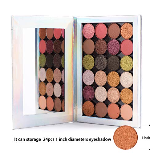 Allwon Paleta magnética Mermaid Paleta de maquillaje vacía con espejo y 30 piezas Adhesivo Paleta vacía Pegatinas de metal para sombra de ojos Lápiz labial Blush Powder (Plata)