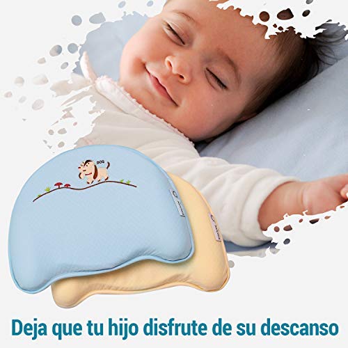 Almohada Bebe Recien Nacido Antivuelco · Cojin Plagiocefalia 2 Fundas Lavables Incluidas · Almohada Bebe Cabeza Plana · Cuida la Cabeza y Columna de tu Bebe · Almohada Mimos Antiácaros, Antibacteria