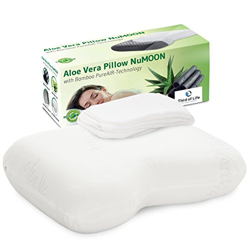 Almohada con Aloe Vera y Carbón de Bambú NuMOON | Almohada Cervical de Espuma Viscoelástica | Ergonómica e Hipoalergénica | Ideal para Dormir en Cualquier Posición | Funda Extra Gratuita