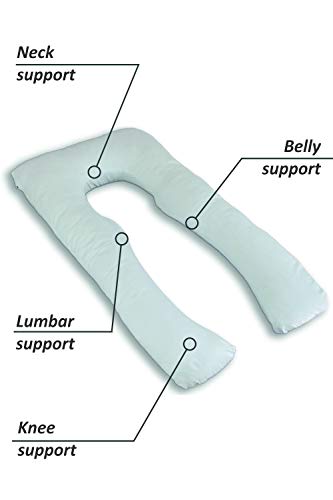 Almohada de embarazo y maternidad de cuerpo completo para dormir y para adultos - Forma de U - 100% algodón, 100% algodón, Blanco, 140x85x20cm