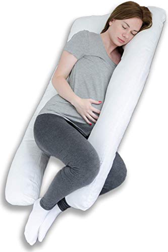 Almohada de embarazo y maternidad de cuerpo completo para dormir y para adultos - Forma de U - 100% algodón, 100% algodón, Blanco, 140x85x20cm