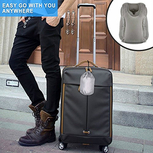 Almohada de viaje, Makone Almohadón Inflable Portátil Soft PVC and Flocking for Siesta in Office, Airplane, Train or Car (Gris)