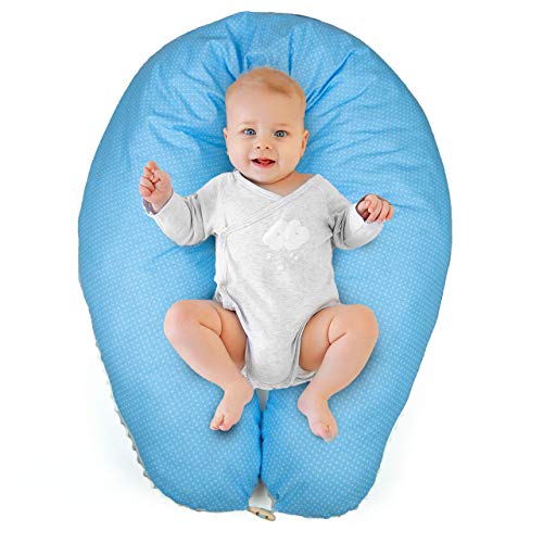 Almohada Embarazo cojin lactancia embarazada - almohadas Premama, Cojín maternal para Embarazadas dormir, cojines grande Reductor Cuna bebe Gris azul (Manchado Gris y blanco - algodón con visón gris)