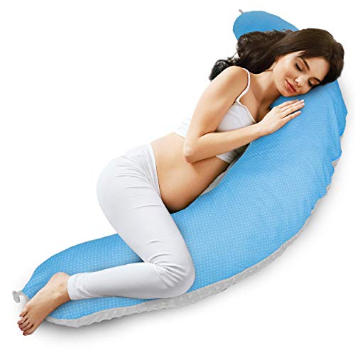 Almohada Embarazo cojin lactancia embarazada - almohadas Premama, Cojín maternal para Embarazadas dormir, cojines grande Reductor Cuna bebe Gris azul (Manchado Gris y blanco - algodón con visón gris)