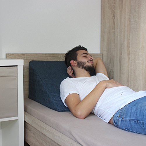 Almohada en forma de cuña, Soporte para la espalda en la cama, sala o el sofá / Almohada para leer o ver televisión Medidas: 60 x 50 cm, Altura: 30 cm - Color Azul