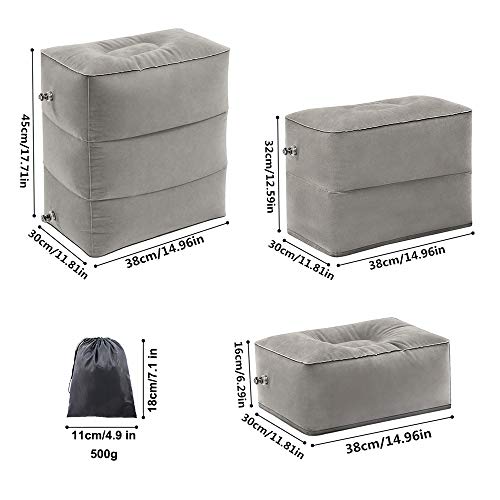 Almohada Inflable de Viaje para Descanso del Pié,Plegable y Ajustable en Altura Almohada de viaje para camping largos vuelos en aviones, coches, autobuses, trenes Gris