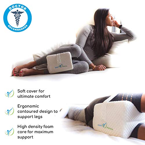 Almohada para las rodillas desarrollada por doctores - Cuña ortopédica viscoelástica para dormir de lado, ciática, dolor de espalda baja - Almohada para piernas para dormir de lado - Manual incluido