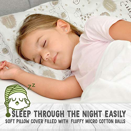 Almohada para niños con funda - Almohada para bebés de algodón orgánico suave 13x18 para dormir - Lavable e Respirable - Niños, bebés y recién nacidos - Perfecto para viajar (KeaSafari)