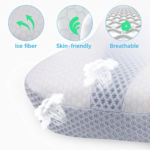 Almohada Viscoelastica, Almohada cervical con soporte para el cuello Almohadas ortopédicas para aliviar el ronquido de contorno Lavable para los que duermen de lado para aliviar el dolor de cuello
