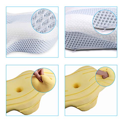 Almohada Viscoelastica, Almohada cervical con soporte para el cuello Almohadas ortopédicas para aliviar el ronquido de contorno Lavable para los que duermen de lado para aliviar el dolor de cuello