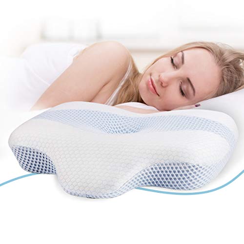 Almohada Viscoelastica, Almohada cervical con soporte para el cuello Almohadas ortopédicas para aliviar el ronquido de contorno Lavable para los que duermen de lado para aliviar el dolor de cuello