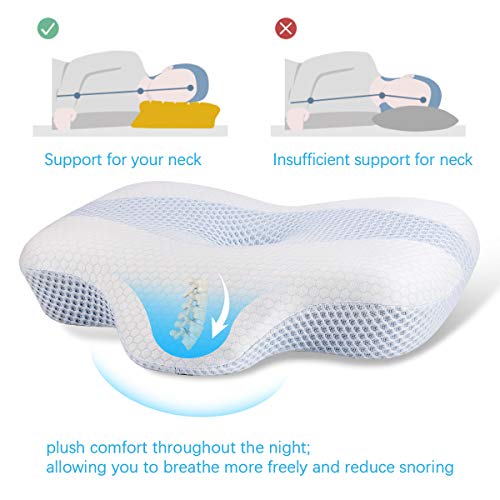 Almohada Viscoelastica, Almohada cervical con soporte para el cuello Almohadas ortopédicas para aliviar el ronquido de contorno Lavable para los que duermen de lado para aliviar el dolor de cuello