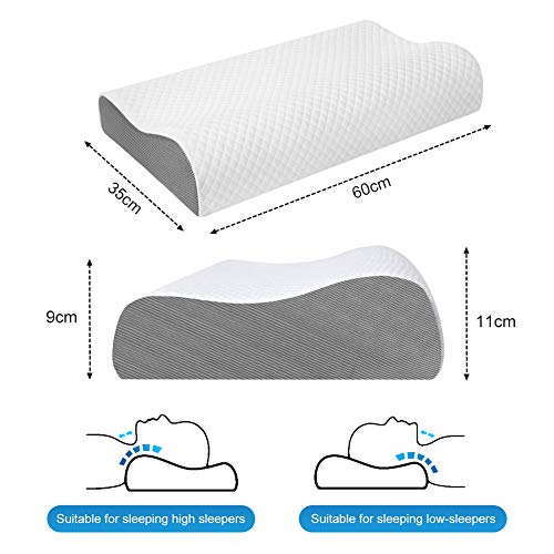 Almohada Viscoelastica, Almohada Cervical Ergonomica con Funda de Almohada, Contorno Blanco Cama Almohada de Espuma de Memoria para Dormir de Lado