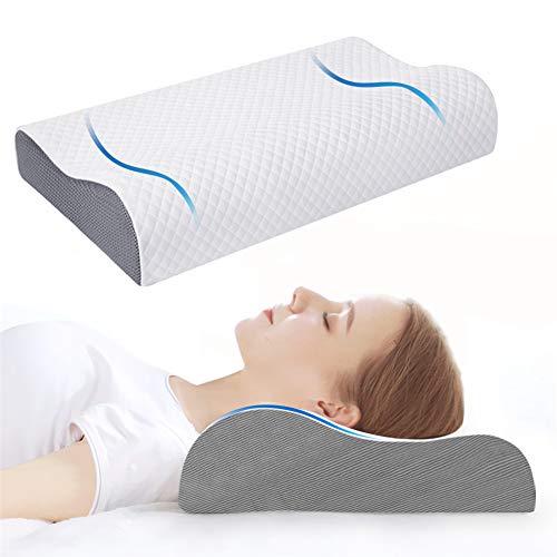 Almohada Viscoelastica, Almohada Cervical Ergonomica con Funda de Almohada, Contorno Blanco Cama Almohada de Espuma de Memoria para Dormir de Lado