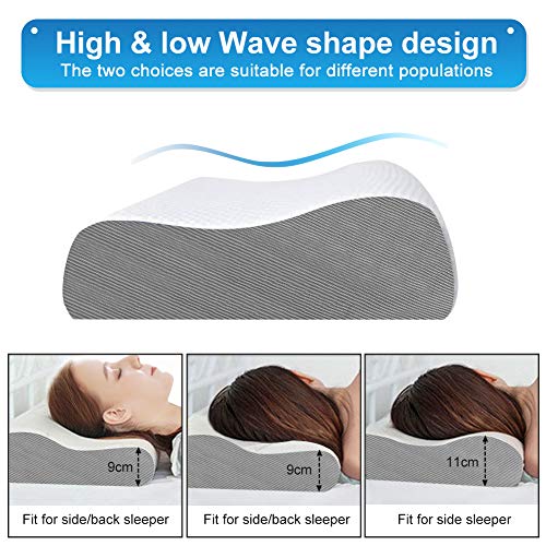 Almohada Viscoelastica, Almohada Cervical Ergonomica con Funda de Almohada, Contorno Blanco Cama Almohada de Espuma de Memoria para Dormir de Lado