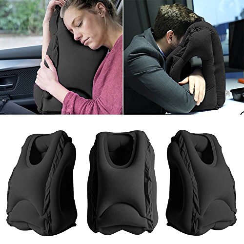 Almohadas de viaje, HOMCA Multi-funcional inflable almohadilla de siesta cómodo cojín de viaje con máscara de ojo para aviones, coches, autobuses, trenes (Negro)