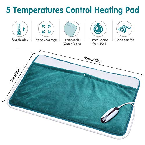 Almohadilla Eléctrica Tamaño Extra Grande 50 * 80cm Uso de Cuerpo Completo para Pies, Espalda, Hombros, Lumbar Terapia de Calor con Apagado Automático para Dolor, Calambres, Tensión - Lake Green