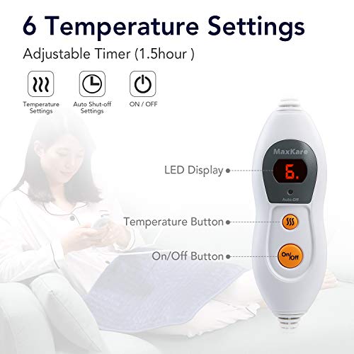 Almohadilla Eléctrica Térmica (50 x 60 cm) con Función de Apagado Automático 5 Grados de Calefacción Terapéuticos Franela Suave Alivio Muscular para Espalda Cuello Hombro