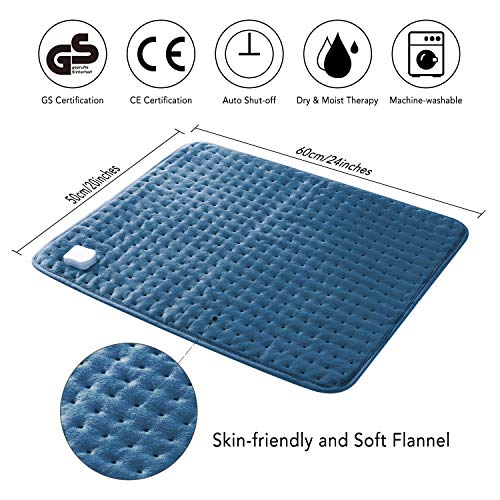Almohadilla Eléctrica Térmica (50 x 60 cm) con Función de Apagado Automático 5 Grados de Calefacción Terapéuticos Franela Suave Alivio Muscular para Espalda Cuello Hombro