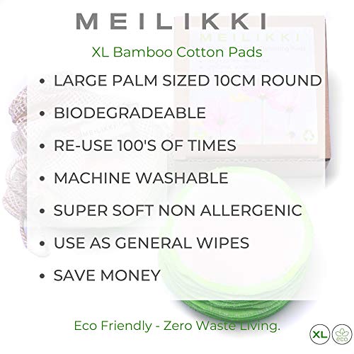 Almohadillas para quitar maquillaje XL de 10 cm, extra grandes, de algodón de bambú, ecológicas, suaves para todo tipo de piel.