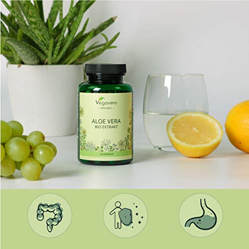 Aloe Vera BIO Vegavero® | De España | Extracto de Gel de la Hoja: Más Nutrientes | 675 mg | Sin Aditivos | Sin GMO | 120 Cápsulas