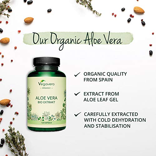 Aloe Vera BIO Vegavero® | De España | Extracto de Gel de la Hoja: Más Nutrientes | 675 mg | Sin Aditivos | Sin GMO | 120 Cápsulas
