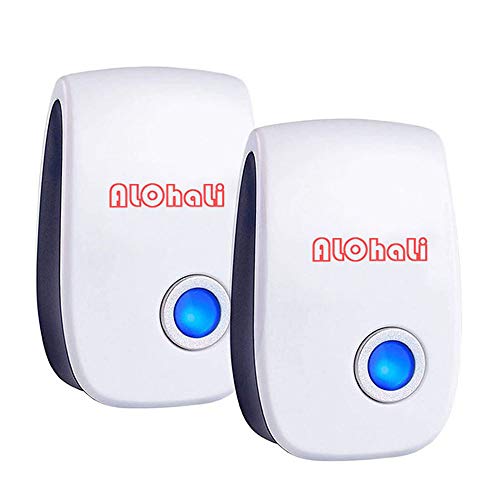 ALOhaLi Repelente Ultrasónico, Mosquitos 2020 Control de Plagas para Las Moscas, Cucarachas, Arañas, Hormigas, Ratas y Ratones, Insectos, Antimosquitos Electrónico Extra Fuerte para Interiores-2 Pack