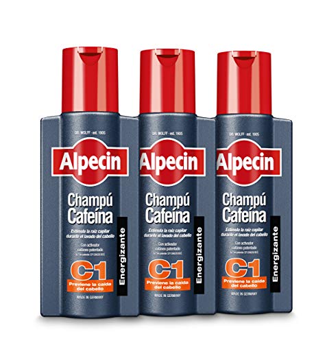 Alpecin Champú Cafeína C1, 3 x 250 ml – champú anticaída para hombres