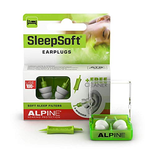 Alpine SleepSoft Tapones para los oídos para dormir - Bloquea los ronquidos y mejora el sueño - Filtros suaves diseñados para dormir - Material hipoalergénico cómodo - Tapones reutilizables