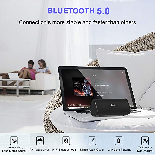 Altavoces portátiles AY 30W Bluetooth 5.0 con Estuche rígido, Altavoces inalámbricos IPX7 a Prueba de Agua, Sonido súper bajo 360 ° con TWS, 24H-Playbtime Fiestas, Aire Libre y Viajes.