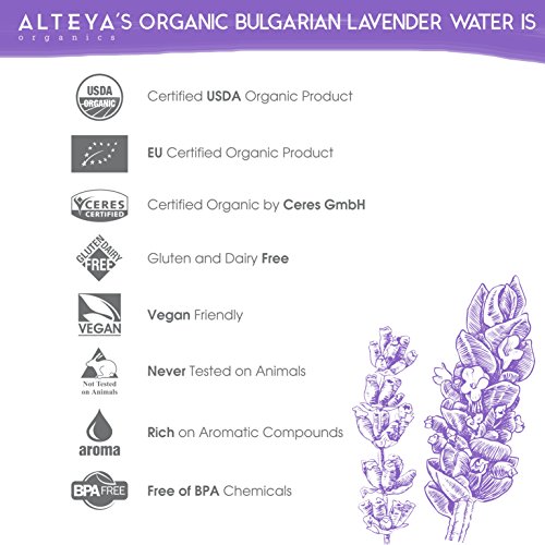 Alteya Organic Agua Floral de Lavanda 100 ml Spray – Antiséptico y Antiinflamatorio - Producto Orgánico con Certificado USDA, Destilado al Vapor de Flores de Lavandula Angustifolia Búlgara y Vendido por el Propio Cultivador y Destilador Alteya Organics