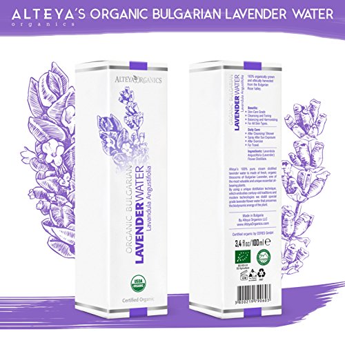 Alteya Organic Agua Floral de Lavanda 100 ml Spray – Antiséptico y Antiinflamatorio - Producto Orgánico con Certificado USDA, Destilado al Vapor de Flores de Lavandula Angustifolia Búlgara y Vendido por el Propio Cultivador y Destilador Alteya Organics