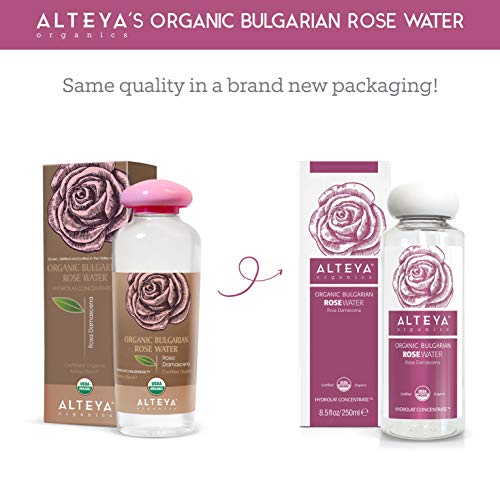 Alteya Organic agua floral de rosa (rosa damascena) 250 ml – botella - 100% puro orgánico bio producto con certificado USDA, obtenido por destilación al vapor de frescas flores cosechas a mano, vendido directamente por el cultivador y destilador Alteya Or