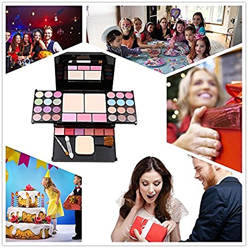 Alupper Sombra de ojos y paleta de maquillaje [35 colores brillantes] brillo labial de materia y brillo - cepillos para rubor - Paleta cosmética altamente pigmentada