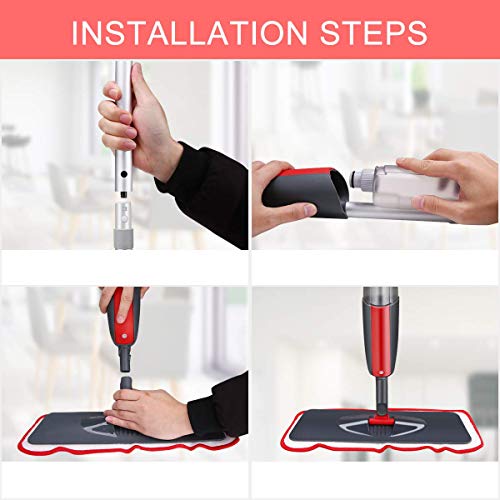 Amabana - Limpiador de pulverización de microfibra para suelos de mopa húmeda y herramienta de raspado de polvo para casa, cocina, Mopa en spray, color rojo, Spray Mop