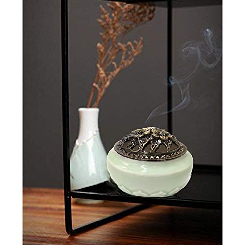 Amacoam - Quemador de incienso, con mini soporte de latón para varillas, conos y espirales de incienso, mini soporte y tapa, accesorios para el hogar, decoración, regalo