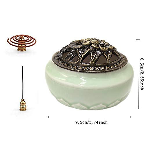 Amacoam - Quemador de incienso, con mini soporte de latón para varillas, conos y espirales de incienso, mini soporte y tapa, accesorios para el hogar, decoración, regalo