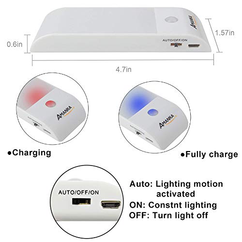 AMANKA Lámpara Nocturna Luces Led con Sensor de Movimiento 12LED Luz Recargable USB con 3 Modos Cinta Adhesiva Magnética Luz Inalambrica Cálida para Armario, Pasillo, Escalera, Garaje, Gabinete y Baño