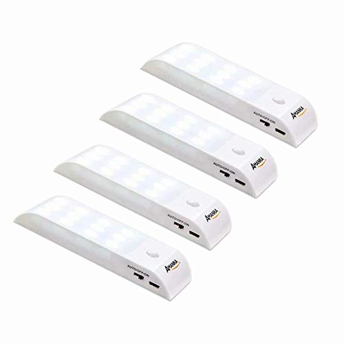 AMANKA Lámpara Nocturna Luces Led con Sensor de Movimiento 12LED Luz Recargable USB con 3 Modos Cinta Adhesiva Magnética Luz Inalambrica Cálida para Armario, Pasillo, Escalera, Garaje, Gabinete y Baño