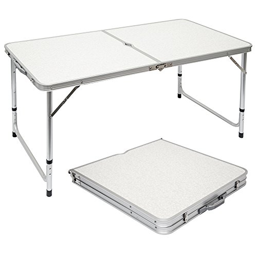 AMANKA Mesa para Acampada 120x60x70cm Incl 4 Taburetes Plegable portátil como si Fuera un maletín Altura Regulable para pícnic Camping Gris Claro