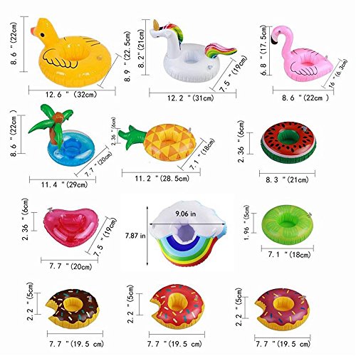 Amaza 15 Piezas Linda & Gran Flotabilidad Posavasos Flotadores Set con 1 Bomba de Aire Libre para Piscina Hot Tub Luau Party