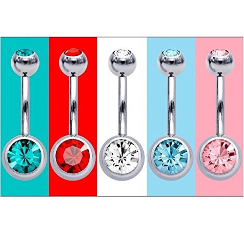 Amaza 20pcs piercing ombligo titanio brillante Joyería mujer (Multicolor)