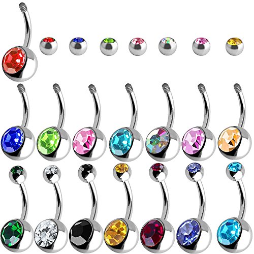 Amaza 20pcs piercing ombligo titanio brillante Joyería mujer (Multicolor)