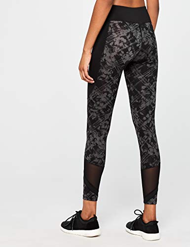Amazon Brand - AURIQUE Leggings deportivos con paneles para mujer, Gris (Black/Grey Print Black/Grey Print), 36, Label:XS