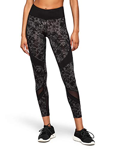 Amazon Brand - AURIQUE Leggings deportivos con paneles para mujer, Gris (Black/Grey Print Black/Grey Print), 36, Label:XS