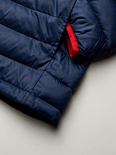 Amazon Essentials Boys' Lightweight Water-Resistant Packable Puffer Jacket Outerwear-Jackets, Azul Marino con Rojo, S