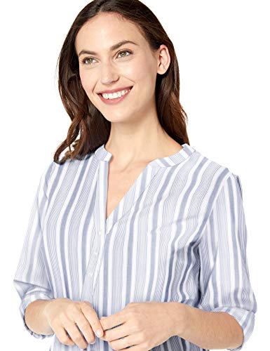 Amazon Essentials - Camisa de manga larga de algodón para mujer, Indigo Beach Stripe, US XS (EU XS - S)