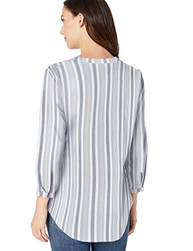 Amazon Essentials - Camisa de manga larga de algodón para mujer, Indigo Beach Stripe, US XS (EU XS - S)